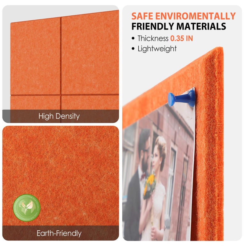 MaxGear Large Cork Board for Wall 36"" x 24"", Orange Bulletin Board, 6 Pack Felt Wall Tiles with Pushpins, Cork Boards for Office Push Pin Board Tack Board Felt Board - Image 2